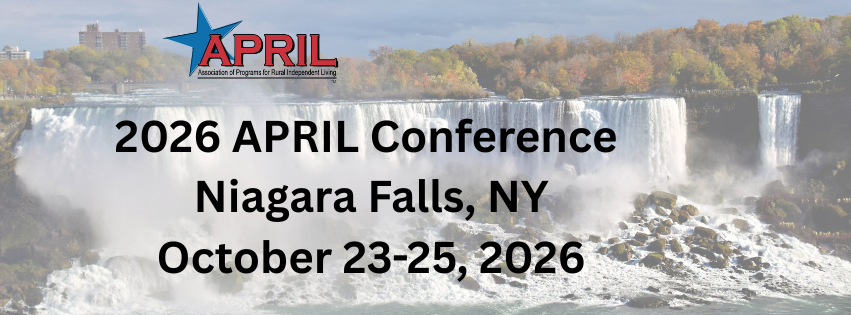 Background image of Niagara Falls. APRIL logo is overlaid at the top. Text underneath the logo says "2026 APRIL Conference. Niagara Falls, NY. October 23-25, 2026".