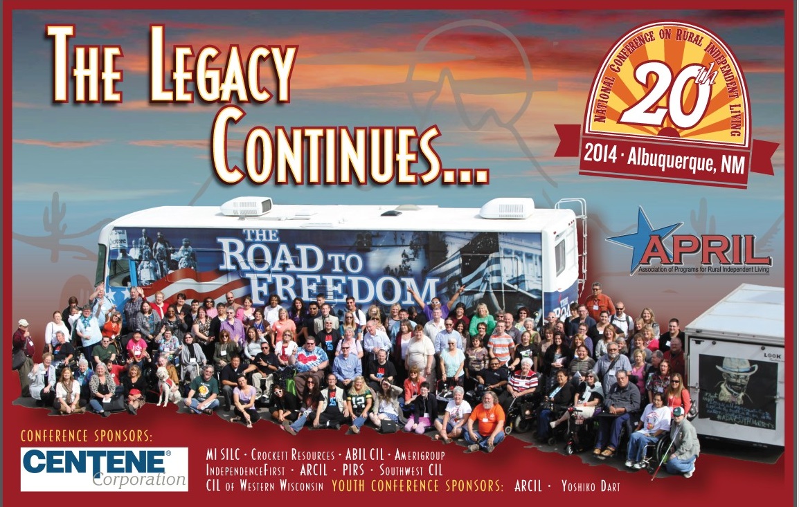 The Legacy Continues: Picture of Road to Freedom Bus with APRIL Conference attendees in front and to the right a 20th National APRIL conference Logo. The Legacy Continues: Picture of Road to Freedom Bus with APRIL Conference attendees in front and to the right a 20th National APRIL conference Logo.