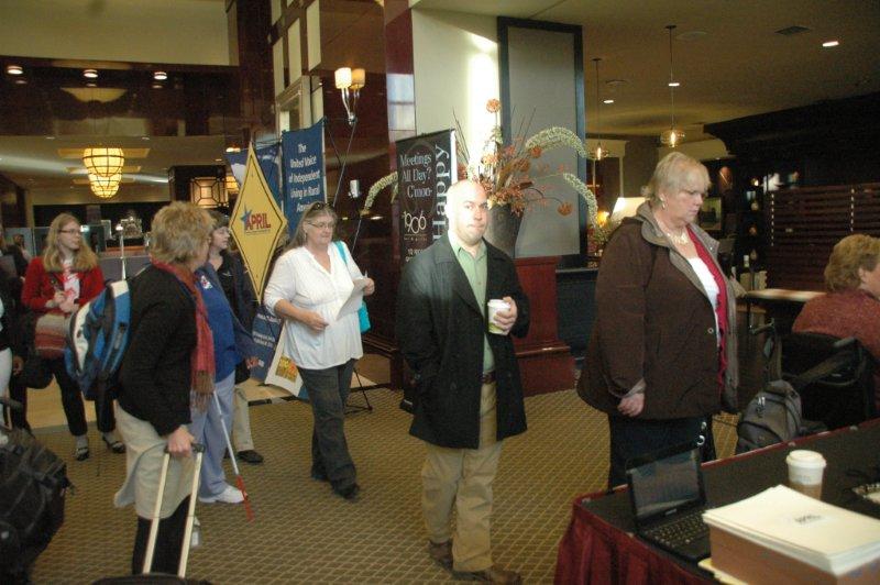People in line to register