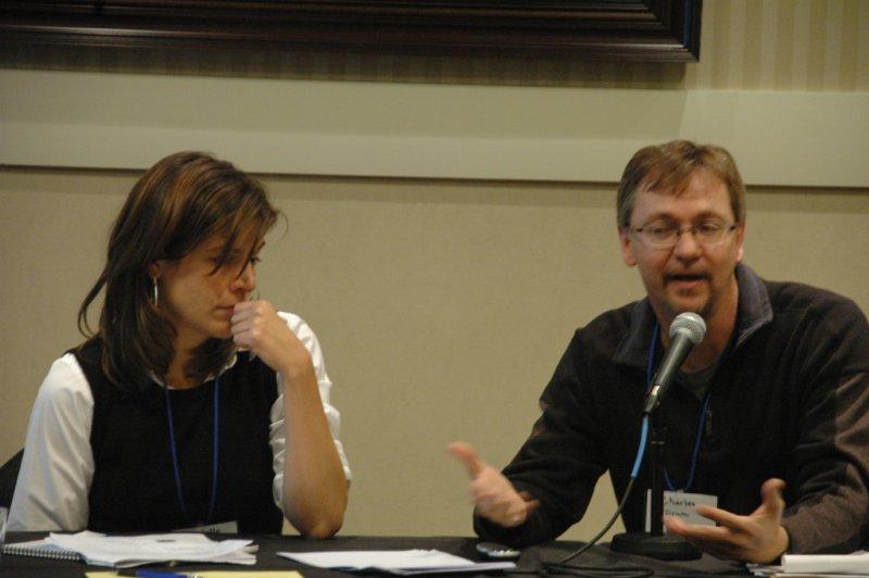 lady and man at the microphone